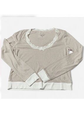 Lace-Trimmed Striped Long Sleeve Top Size Small NWT